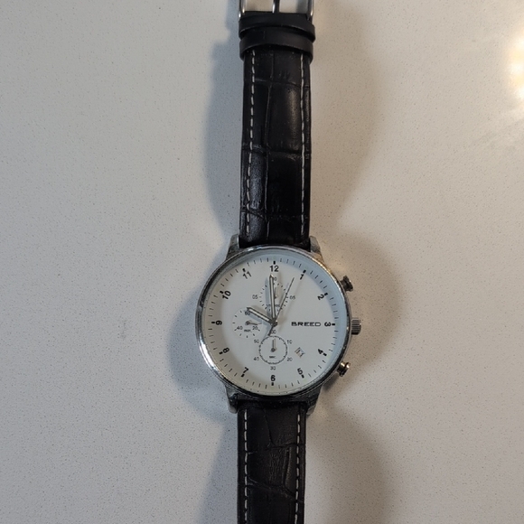 Breed Black Leather Strap Minimalist Watch
